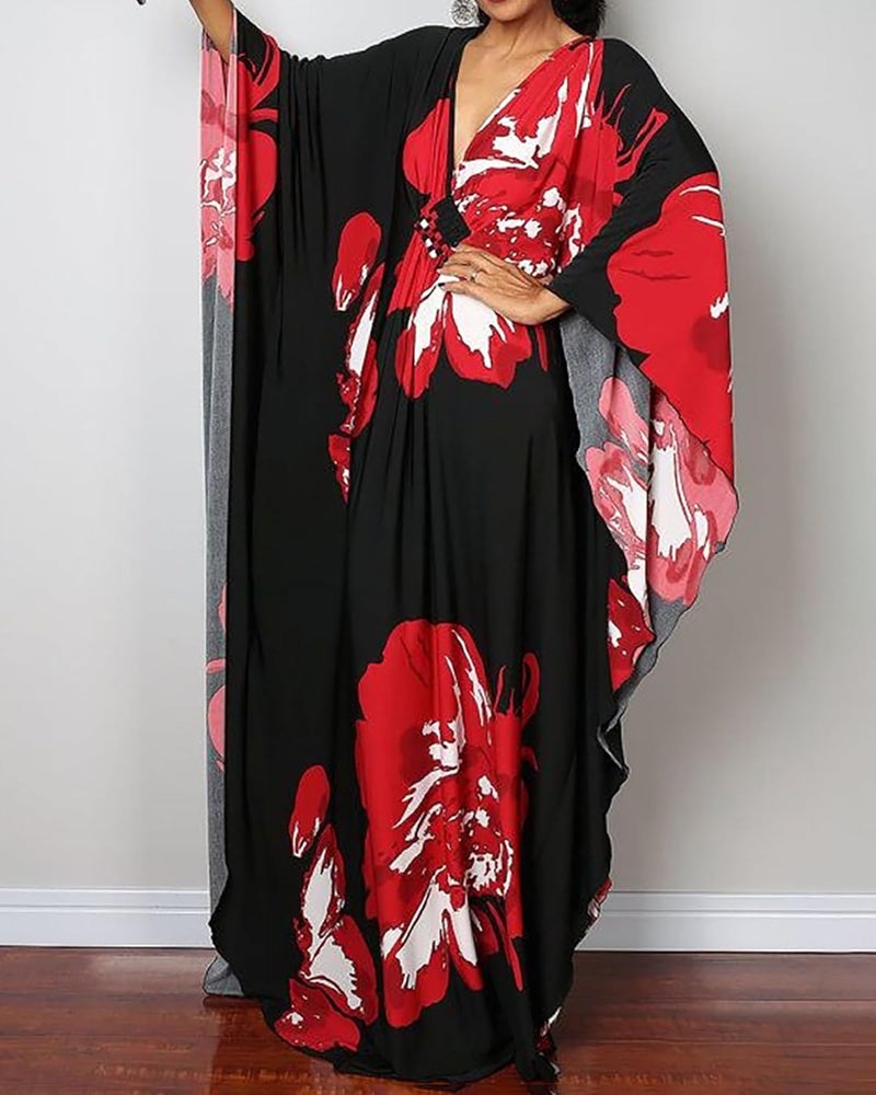 Bsubseach Women Ethnic Print Kaftan Beach Dress Plus Size Swimsuit Cover Up - Image 3